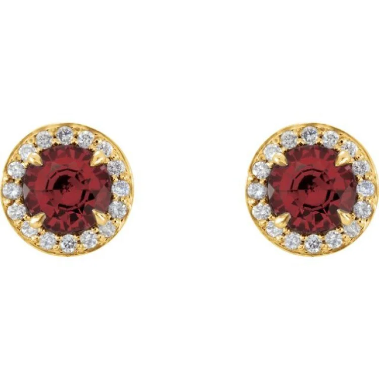 Drop Earrings for Formal Occasions-14K Yellow 4 mm Natural Mozambique Garnet & 1/10 CTW Natural Diamond Earrings