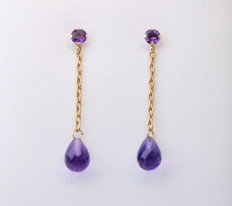 Elegant Earrings for Bridal Shower-14K yellow gold Amethyst drop earrings