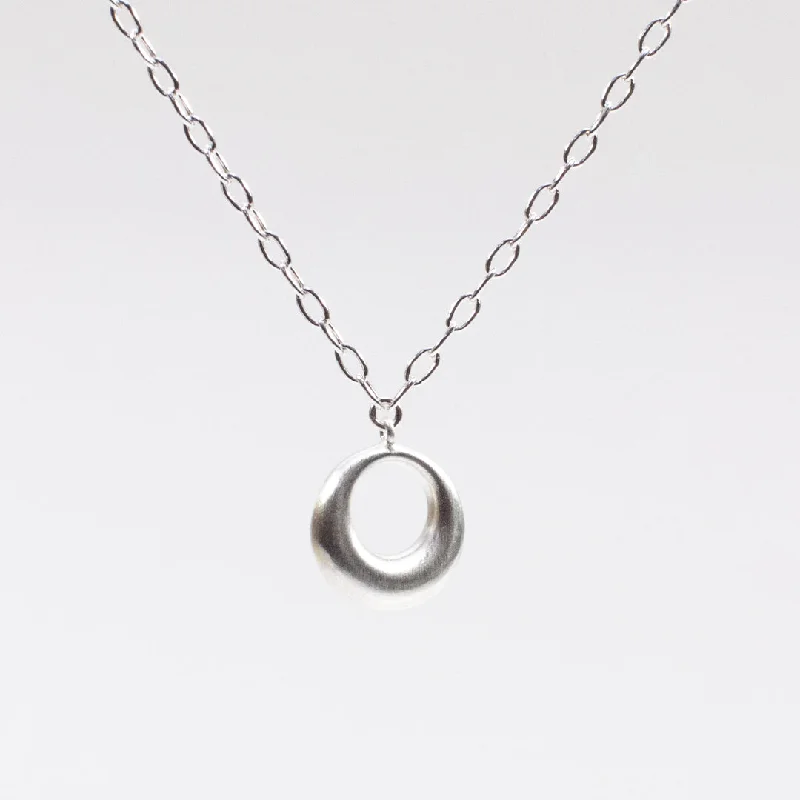 Sparkling Silver Necklace for Special Events-Brushed Silver Puffy Hoop Necklace