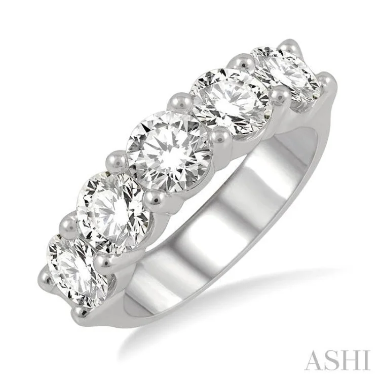 Classic Silver Ring for Casual Wear-3 ctw 5 Stone Round Cut Diamond Wedding Band in 14K White Gold