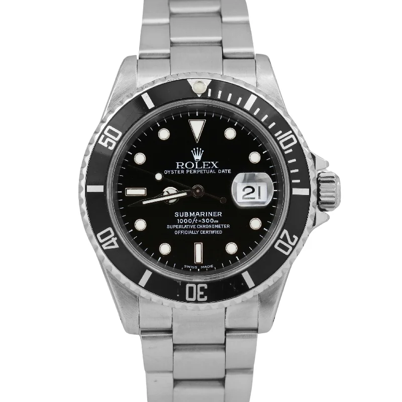 Leather Band Watches for Timeless Style-Rolex Submariner Date Black Stainless Steel Oyster SEL K 40mm 16610 Watch