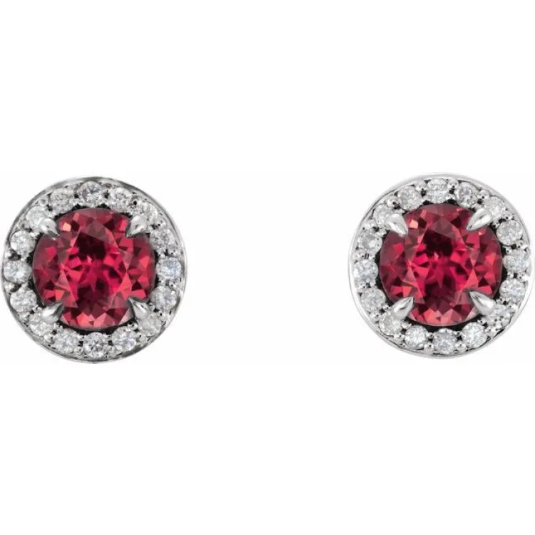 Beautiful Diamond Earrings for Women-14K White 4 mm Lab-Grown Ruby & 1/10 CTW Natural Diamond Earrings