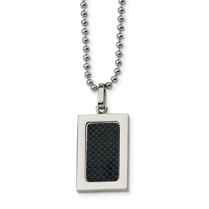 Custom Birthstone Necklace for Family Gifts-Men's Stainless Steel Black Carbon Fiber Rectangular Necklace 22 Inch