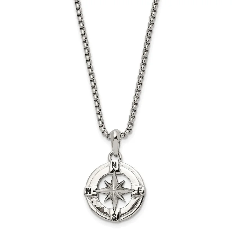 Personalized Pendant Necklace for Moms-Stainless Steel Medium 20mm Compass Necklace, 22 Inch