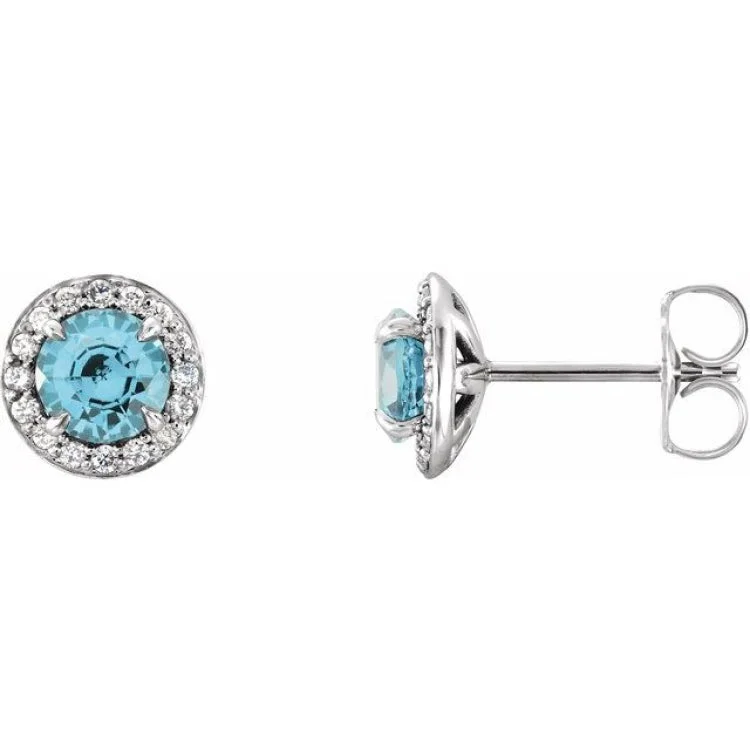 Geometric Earrings for Women-14K White 4 mm Natural Blue Zircon & 1/10 CTW Natural Diamond Earrings