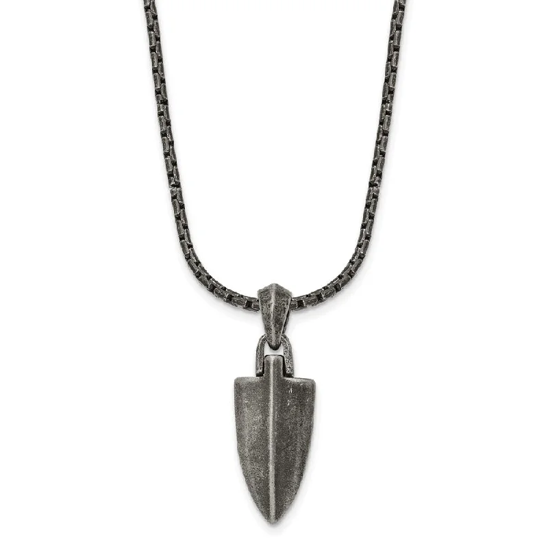 Elegant Chain Necklace for Weddings-Stainless Steel Antiqued Small Arrowhead Necklace, 28 Inch