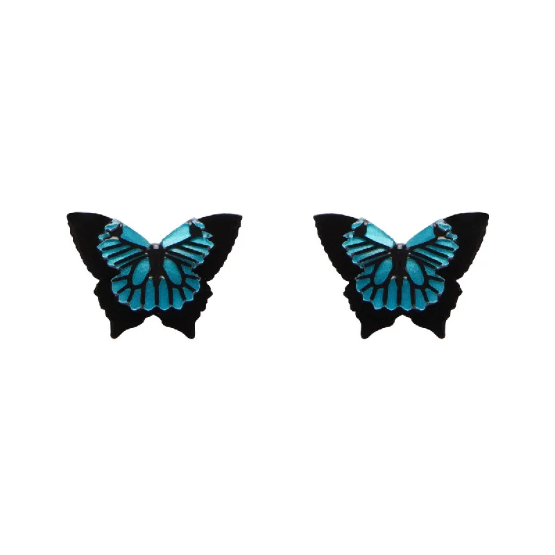 Chic Gold Earrings for Women-Erstwilder - Blue Emperor Butterfly Stud Earrings - Insects and Bugs (2020)