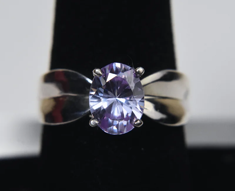 Custom Diamond Ring for Engagement-Sterling Silver Purple Oval Cut Ring - Size 8