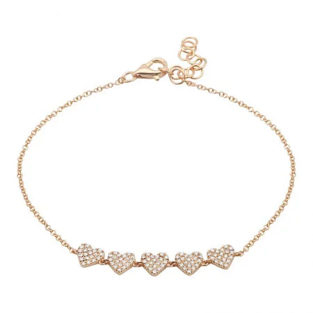 Chunky Gold Bracelet for Statement Style-14K Rose Gold Diamond 5 Heart Bracelet