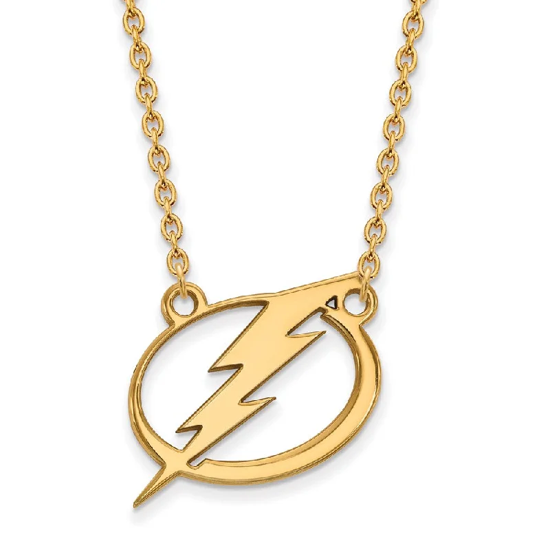 Vintage Gold Necklace for Women-SS 14k Yellow Gold Plated NHL Tampa Bay Lightning LG Necklace, 18 Inch