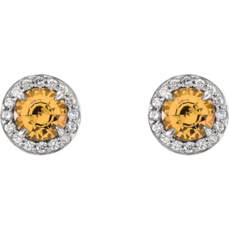 Custom Diamond Earrings-14K White 4.5 mm Natural Citrine & 1/6 CTW Natural Diamond Earrings