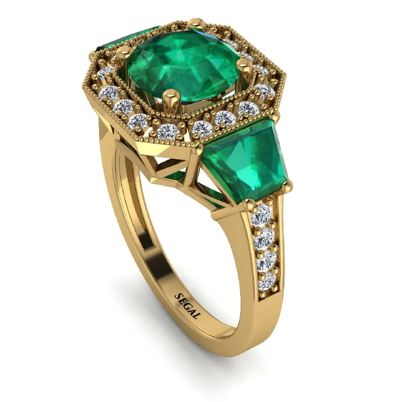 Gold Wedding Ring Set for Women-Modern Halo Princess Cut Emerald Stone Engagement Ring - Doris No. 4