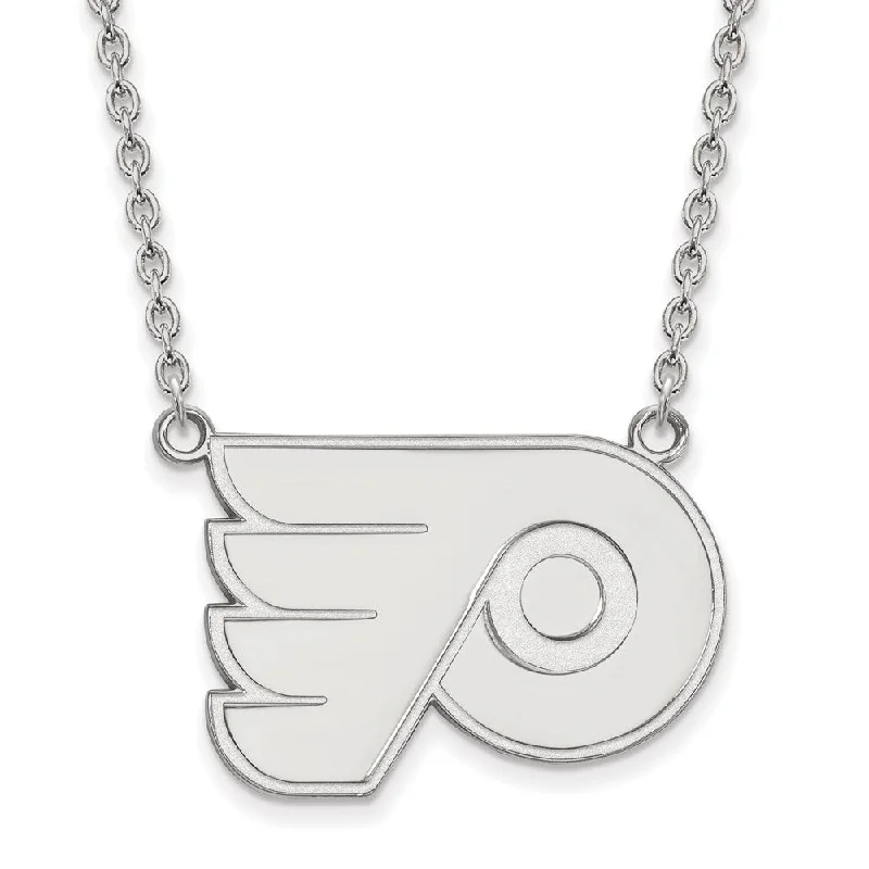 Handmade Necklace for Special Occasions-10k White Gold NHL Philadelphia Flyers Large Necklace, 18 Inch