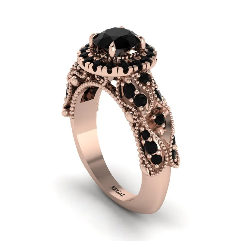 Customizable Gemstone Ring for Women-Exclusive Halo Black Diamond Milgrain Engagement Ring - Kendra No. 38