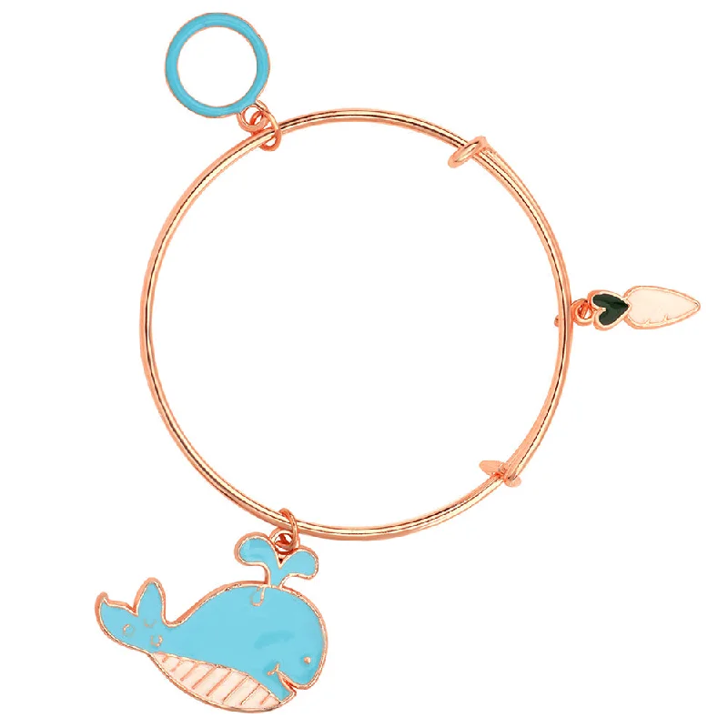 Silver Bangles with Colored Stones-Mahi Raddish & Fish Shaped Rose Gold Plated Enamel Work Charms Bracelet for Kids (BRK1100843Z)