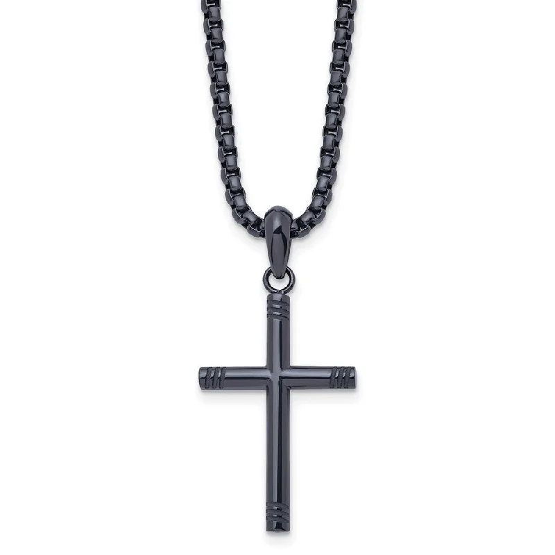 Stylish Pendant Necklace for Trendy Looks-Dark Gray Plated Stainless Steel 3mm Tube Cross Necklace, 24 Inch