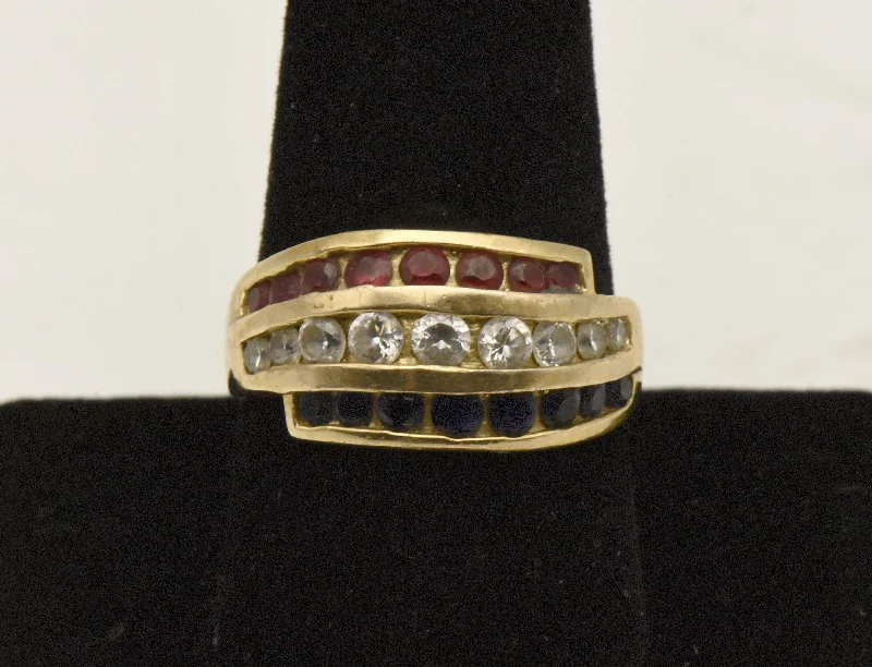 Vintage Engagement Ring for Special Day-Ross-Simons - Vintage Vermeil Red, White, and Blue Ruby, Topaz, Sapphire Ring  - Size 9.25