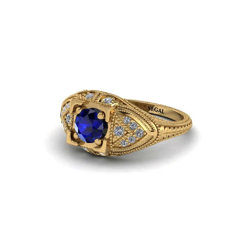 Birthstone Silver Ring for Customization-Round Sapphire Filigree Art Deco Vintage Engagement Ring - Bree No. 13