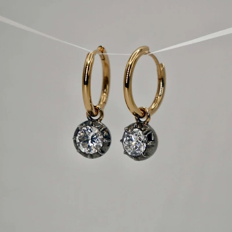 Timeless Earrings for Special Occasions-Round Diamond Blackened Gold Georgian Earrings Antique Inspired Custom