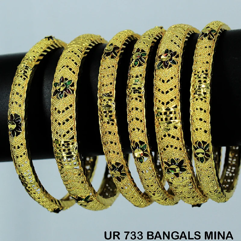 Handcrafted Bangles with Intricate Design-Mahavir Forming Gold Plated Bangle Set - DEB 37 BANGALS