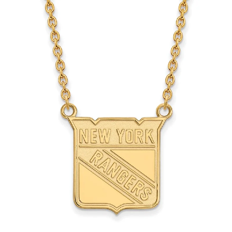 Engraved Necklace for Personal Touch-10k Yellow Gold NHL New York Rangers Large Necklace, 18 Inch