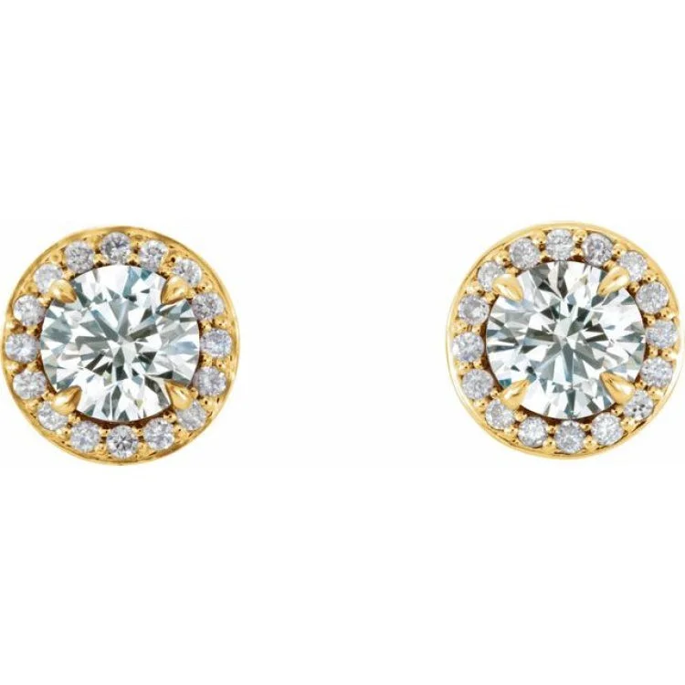 Vintage Drop Earrings for Women-14K Yellow 4 mm Natural White Sapphire & 1/10 CTW Natural Diamond Earrings