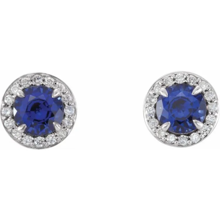 Beautiful Earrings for Weddings-Sterling Silver 4.5 mm Lab-Grown Blue Sapphire & 1/6 CTW Natural Diamond Earrings