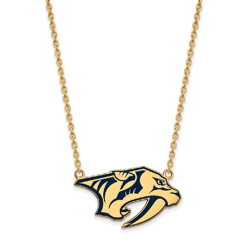 Beautiful Silver Necklace for Bridesmaids-SS 14k Yellow Gold Plated NHL Predators LG Enamel Necklace, 18 Inch