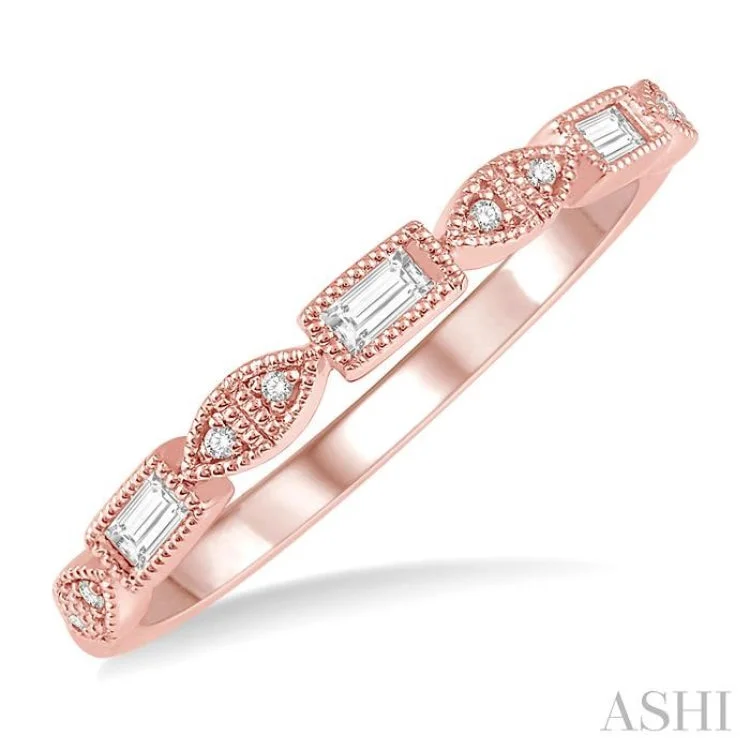 Elegant Diamond Engagement Ring-1/10 Ctw Baguette & Round Cut Diamond Stackable Band in 14K Rose Gold