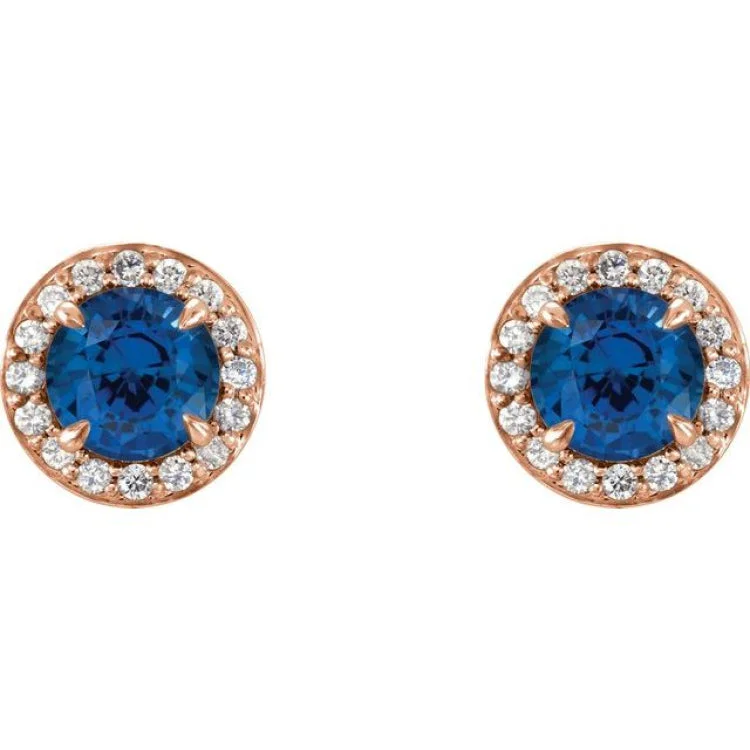 Statement Gold Earrings-14K Rose 5 mm Lab-Grown Blue Sapphire & 1/8 CTW Natural Diamond Earrings