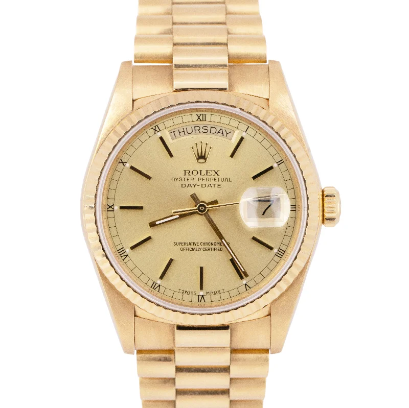 Affordable Smart Watches with Fitness Tracker-UNPOL. Rolex Day-Date President 36mm Champagne Yellow Gold Fluted Watch 18038