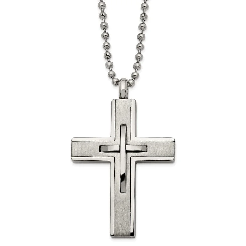 Simple Pendant Necklace for Casual Wear-Men's Titanium & Stainless Steel Cross Necklace, 22 Inch