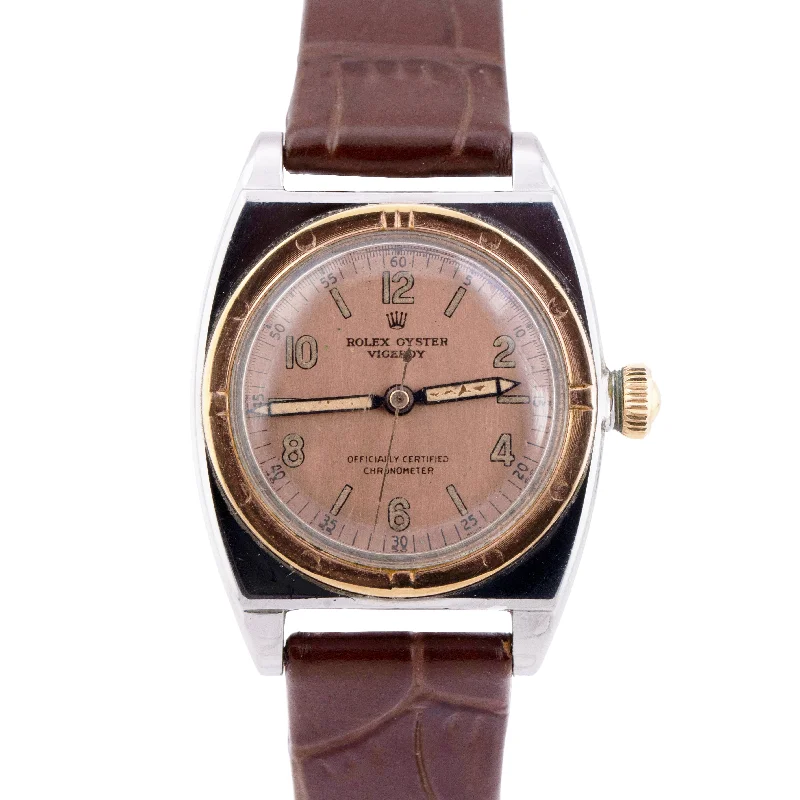 Classic Watches for Men with Leather Strap-Vintage 1944 Rolex Oyster Viceroy Salmon Arabic 14K ROSE GOLD 3359 29mm Watch