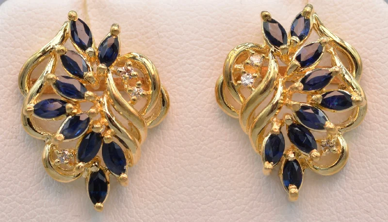 Large Crystal Earrings for Glamorous Look-14K yellow gold Sapphire post earrings with diamonds