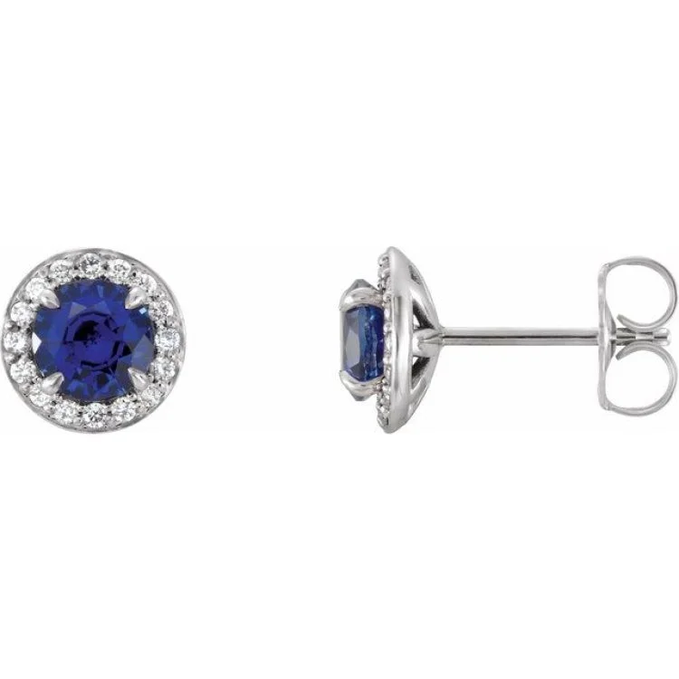 Silver Hoop Earrings-Platinum 5 mm Lab-Grown Blue Sapphire & 1/8 CTW Natural Diamond Earrings