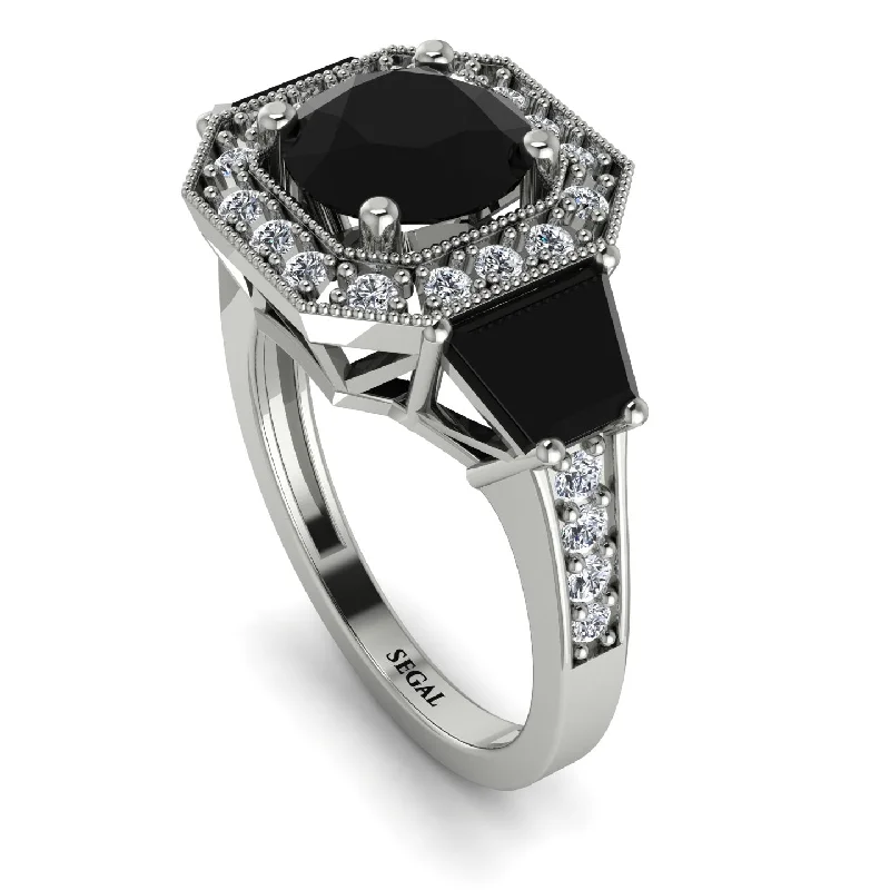 Beautiful Gemstone Engagement Ring-Modern Halo Princess Cut Black Diamond Stone Engagement Ring - Doris No. 9