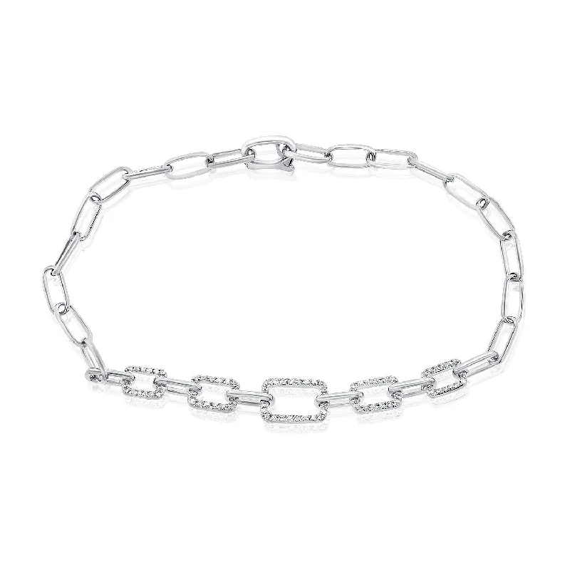 Silver Bracelet with Gemstones-14K White Gold Diamond Fancy Link Bracelet