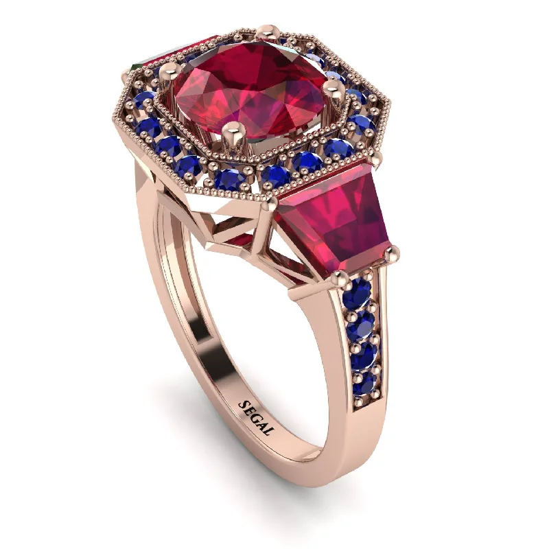 Birthstone Ring for Custom Jewelry-Modern Halo Princess Cut Ruby Stone Engagement Ring - Doris No. 71