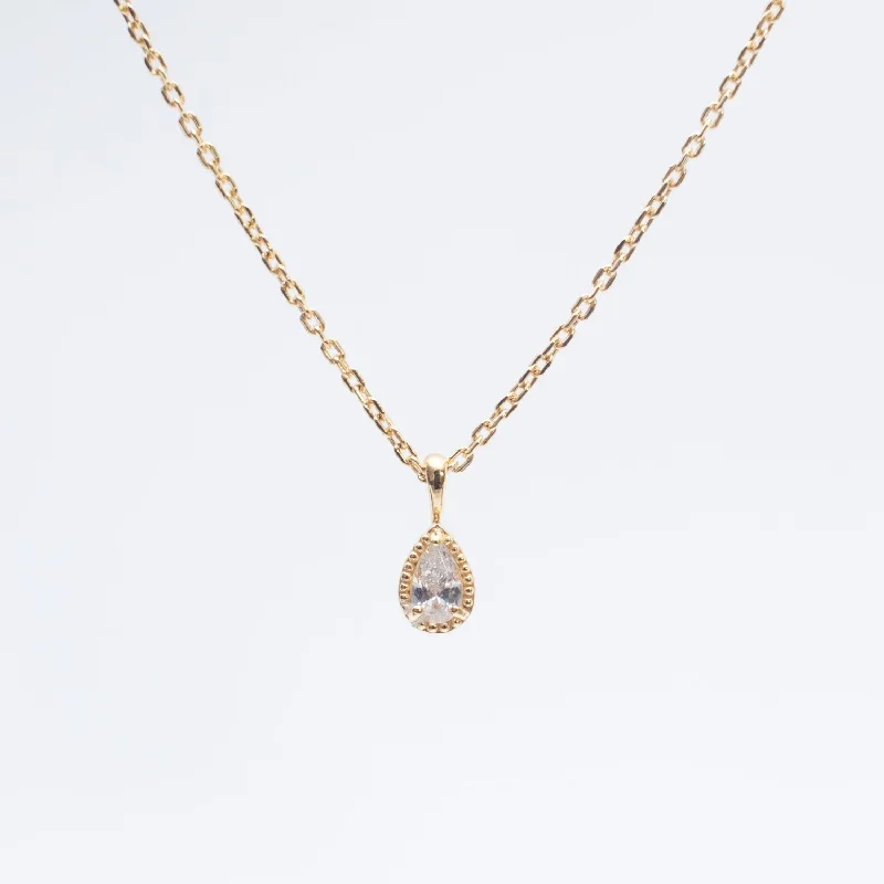 Wedding Necklace for Brides-Gold Vermeil Pear Shaped Milgrain Cubic Necklace