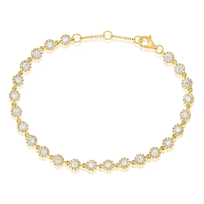 Simple Gold Chain Bracelet for Daily Wear-14K Yellow Gold Diamond Halo Tennis Bracelet