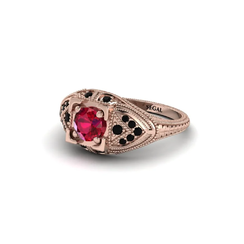 Large Ruby Ring for Women-Round Ruby Filigree Art Deco Vintage Engagement Ring - Bree No. 41