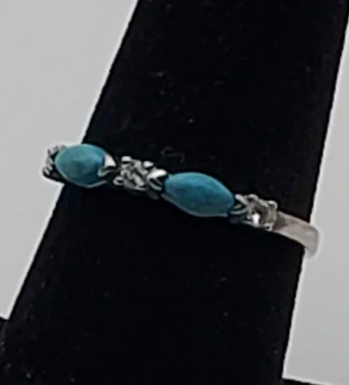 Designer Ring for Women-Vintage Turquoise Sterling Silver Band - Size 7