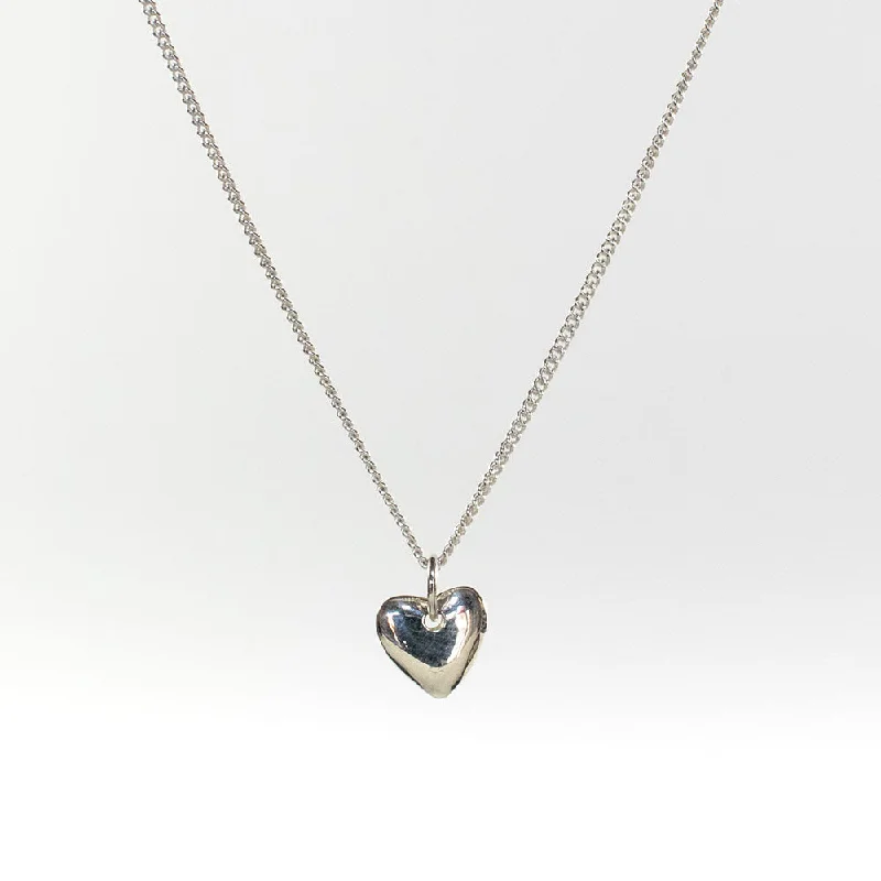 Dazzling Necklace for Special Events-Silver Heart Puff Necklace