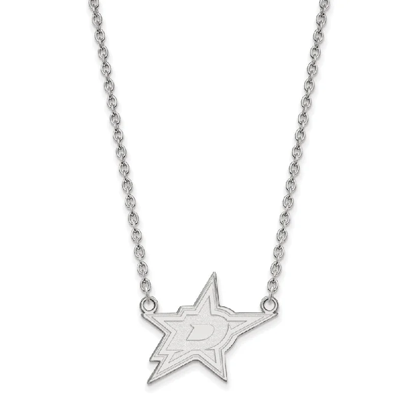 Gold Necklace with Crystal Pendant-10k White Gold NHL Dallas Stars Large Necklace, 18 Inch