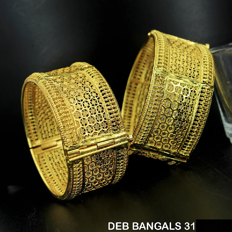 Adjustable Bangles for Weddings-Mahavir Forming Gold Plated Bangle Set - DEB BANGALS 31