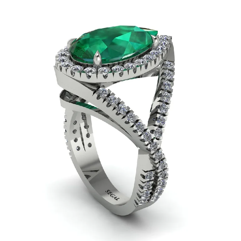 Trendy Gold Ring for Women-Infinity Style Shank Halo Pear Emerald Engagement Ring - Janelle No. 6