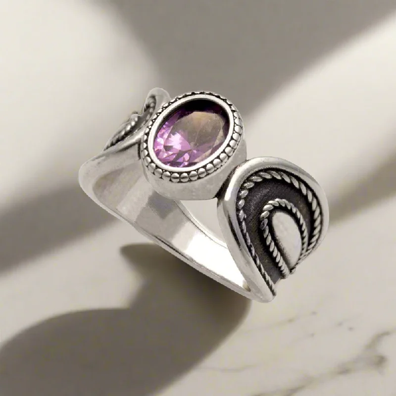 Chunky Gemstone Ring for Bold Style-Ring in Sterling Silver with a Purple Zircon (DT-05)