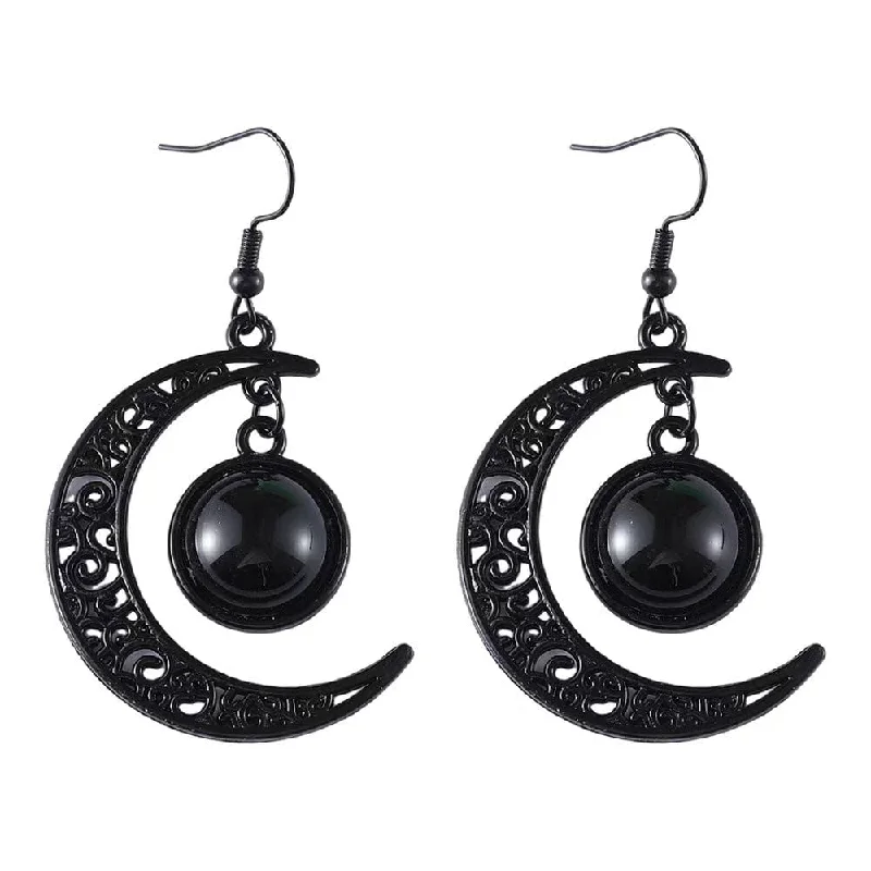 Chunky Statement Earrings for Bold Style-Women's Gothic Black Moon Earrings