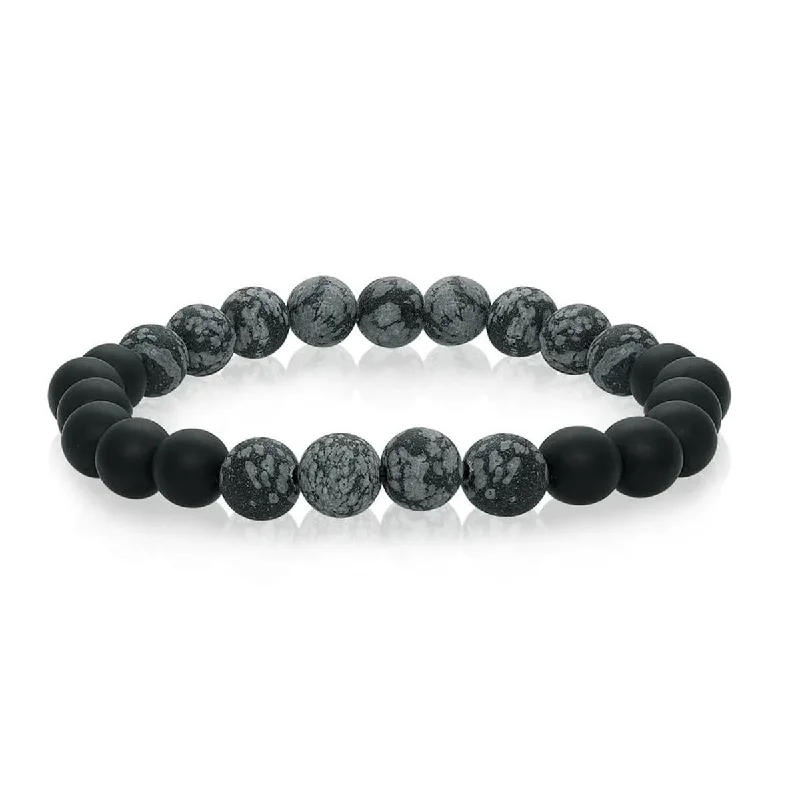 Silver Bracelets for Everyday Wear-MEN'S FASHION BRACELET WITH MARBLE AND BLACK ONYX GEMSTONE BEADS