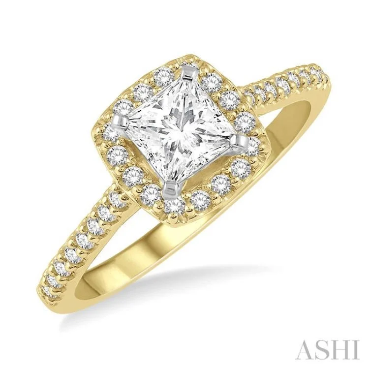 Antique Style Diamond Ring for Women-1/6 Ctw Square Shape Diamond Semi-Mount Engagement Ring in 14K Yellow and White Gold